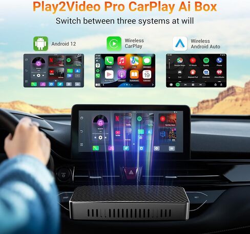 Play2Video Pro CarPlay Ai Box، صندوق سحري للوسائط المتعددة مع YouTube وNetflix مدمجين، 3 في 1 Android Auto وCarPlay محول لاسلكي للسيارات مع CarPlay سلكي من المصنع من 2016، ترقية OTA عبر الإنترنت in Saudi Arabia