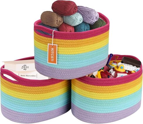 Woven Storage Basket, Cotton Rope Baskets for Organizing Craft Supplies, Clothes, Toy Storage Organizer to Keep Handy, Set of 3 in Saudi Arabia