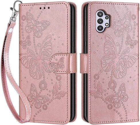 Designed for Samsung Galaxy A32 5G Case Wallet,Women Flip Folio Cover with Embossed PU Leather Stand Credit Card Holders Slots Wrist Strap Phone Case for Samsung A32 5G 6.5 Inch (Black Cube) in Kuwait
