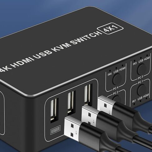 محول 4K HDMI KVM 4 في 1 مخرج، BolAAzuL KVM USB HDMI 2.0 محدد محول 4 منافذ 4K@60 هرتز KVM Switch Box HDR، HDCP 2.2 لأجهزة الكمبيوتر المحمول، الكمبيوتر الشخصي، Xbox HDTV، 4 أجهزة كمبيوتر تشارك 1 ماوس لوحة مفاتيح وشاشة عالية الدقة in Kuwait