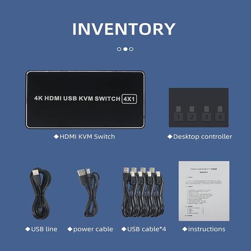 محول 4K HDMI KVM 4 في 1 مخرج، BolAAzuL KVM USB HDMI 2.0 محدد محول 4 منافذ 4K@60 هرتز KVM Switch Box HDR، HDCP 2.2 لأجهزة الكمبيوتر المحمول، الكمبيوتر الشخصي، Xbox HDTV، 4 أجهزة كمبيوتر تشارك 1 ماوس لوحة مفاتيح وشاشة عالية الدقة in Kuwait