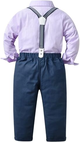 Toddler Gentleman Suit Outfits Long Sleeve Shirt + Suspender Pants + Bowtie for Boys in Kuwait