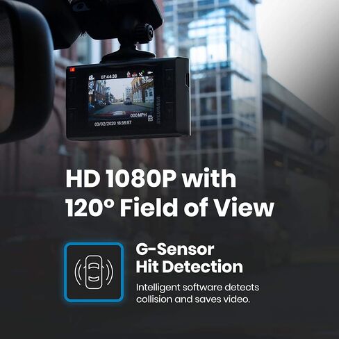 كاميرا SYLVANIA Roadsight Plus Dash - عرض 120 درجة، HD 1080p، بطاقة ذاكرة SD سعة 16 جيجابايت متضمنة، تسجيل حلقة، مستشعر G، شاشة IPS LED مقاس 2 بوصة، وضع انتظار السيارات، رؤية ليلية، تطبيق الهاتف المحمول، سيارة أجرة، سيارة in Saudi Arabia