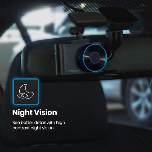 كاميرا SYLVANIA Roadsight Plus Dash - عرض 120 درجة، HD 1080p، بطاقة ذاكرة SD سعة 16 جيجابايت متضمنة، تسجيل حلقة، مستشعر G، شاشة IPS LED مقاس 2 بوصة، وضع انتظار السيارات، رؤية ليلية، تطبيق الهاتف المحمول، سيارة أجرة، سيارة in Saudi Arabia