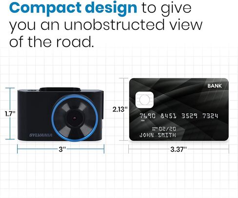 كاميرا SYLVANIA Roadsight Plus Dash - عرض 120 درجة، HD 1080p، بطاقة ذاكرة SD سعة 16 جيجابايت متضمنة، تسجيل حلقة، مستشعر G، شاشة IPS LED مقاس 2 بوصة، وضع انتظار السيارات، رؤية ليلية، تطبيق الهاتف المحمول، سيارة أجرة، سيارة in Saudi Arabia