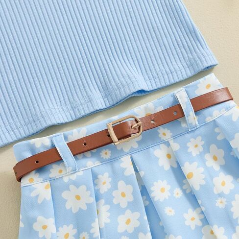 Toddler Baby Girl Summer Clothes Ribbed Knit Tank Top Daisy Print Pleated Mini Skirt Set 1T 2T 3T 4T 2pcs Outfit in Saudi Arabia