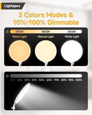 Desk Light with Stand for Zoom Meeting, 10'' Zoom Ligthing for Computer Video Conference Light, LED Full Screen Video Light for Live Streaming, 3 Colors and Dimmable Desktop Light - White in Saudi Arabia