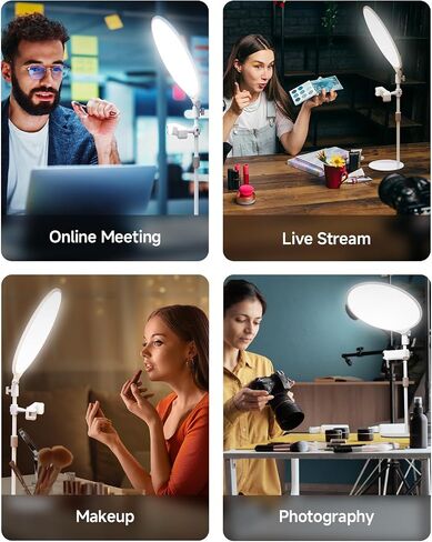 Desk Light with Stand for Zoom Meeting, 10'' Zoom Ligthing for Computer Video Conference Light, LED Full Screen Video Light for Live Streaming, 3 Colors and Dimmable Desktop Light - White in Saudi Arabia