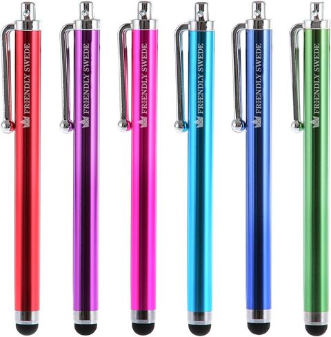 أقلام اللمس السويدية الصديقة لشاشات اللمس مقاس 4.5 بوصة، 6 عبوات من أقلام اللمس لأجهزة iPad، وقلم لمس الشاشة لجهاز iPhone - بما في ذلك 2 × 15 حبل وقطعة قماش لتنظيف الشاشة - أحمر/أرجواني/وردي/أزرق فاتح/أزرق داكن/أخضر in Kuwait