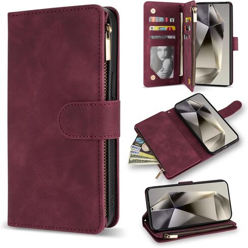 ZZXX for Samsung Galaxy S24 Wallet Case with RFID Blocking Card Slot PU Leather Zipper Flip Folio with Strap Kickstand Protective Cover for Samsung Galaxy S24 Case Wallet(Black-6.2 inch) in Saudi Arabia