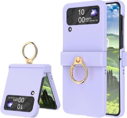 متوافق مع حافظة Galaxy Z Flip 4 مع حماية مفصلية ومسند حلقي، غطاء حماية نحيف ورقيق لهاتف Samsung Z Flip 4 5G (أرجواني) in Kuwait
