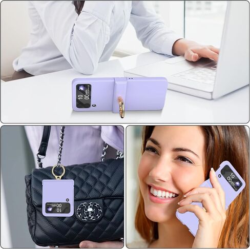 متوافق مع حافظة Galaxy Z Flip 4 مع حماية مفصلية ومسند حلقي، غطاء حماية نحيف ورقيق لهاتف Samsung Z Flip 4 5G (أرجواني) in Kuwait