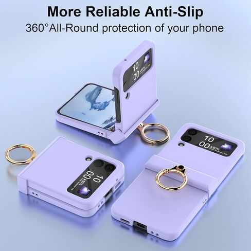 متوافق مع حافظة Galaxy Z Flip 4 مع حماية مفصلية ومسند حلقي، غطاء حماية نحيف ورقيق لهاتف Samsung Z Flip 4 5G (أرجواني) in Kuwait