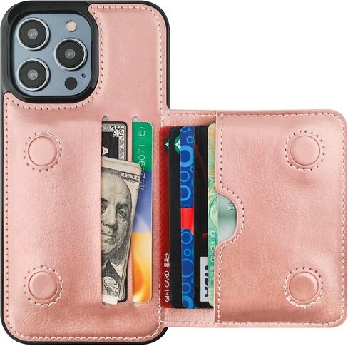 KIHUWEY متوافق مع iPhone 14 Pro Max Wallet Case حامل بطاقة الائتمان، مسند من الجلد الفاخر بمشبك مغناطيسي مخفي وغطاء واقٍ متين مقاوم للصدمات مقاس 6.7 بوصة (أسود) in Kuwait