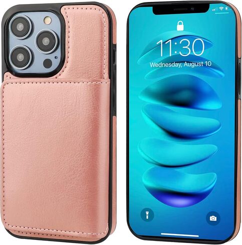 KIHUWEY متوافق مع iPhone 14 Pro Max Wallet Case حامل بطاقة الائتمان، مسند من الجلد الفاخر بمشبك مغناطيسي مخفي وغطاء واقٍ متين مقاوم للصدمات مقاس 6.7 بوصة (أسود) in Kuwait