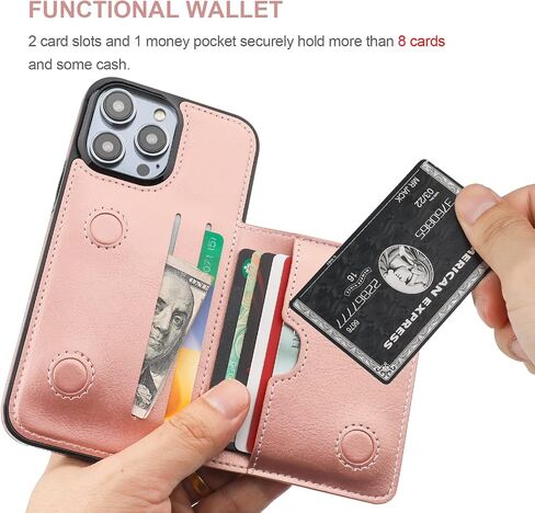 KIHUWEY متوافق مع iPhone 14 Pro Max Wallet Case حامل بطاقة الائتمان، مسند من الجلد الفاخر بمشبك مغناطيسي مخفي وغطاء واقٍ متين مقاوم للصدمات مقاس 6.7 بوصة (أسود) in Kuwait