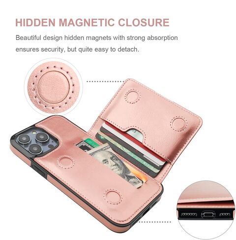 KIHUWEY متوافق مع iPhone 14 Pro Max Wallet Case حامل بطاقة الائتمان، مسند من الجلد الفاخر بمشبك مغناطيسي مخفي وغطاء واقٍ متين مقاوم للصدمات مقاس 6.7 بوصة (أسود) in Kuwait