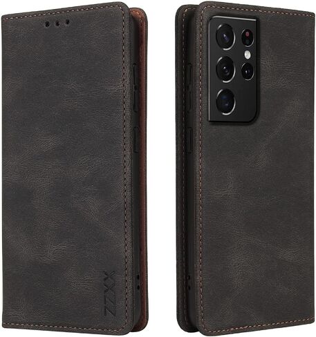 ZZXX Samsung Galaxy S21 Case Wallet with Card Holder Kickstand Magnetic Soft Leather Flip Fold Case for Samsung Galaxy S21 Wallet Case(Black-6.2 inch) in Saudi Arabia