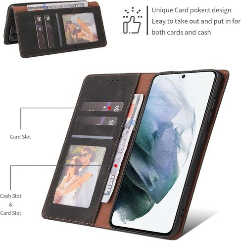 ZZXX Samsung Galaxy S21 Case Wallet with Card Holder Kickstand Magnetic Soft Leather Flip Fold Case for Samsung Galaxy S21 Wallet Case(Black-6.2 inch) in Saudi Arabia