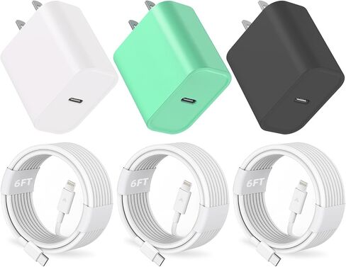 3 Pack iPhone Fast Charger, 20W PD USB C Wall Charger Adapter with 3 Pack [MFi Certified] 3 Pack 6FT USB C to Lightning Cable Compatible for iPhone 14/13 Pro/13/12/12 Mini/12 Pro Max in Saudi Arabia