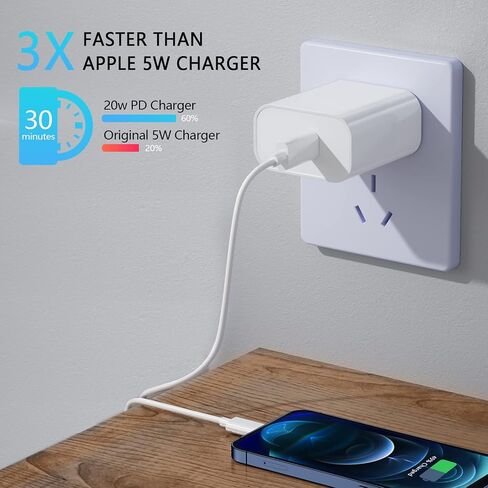 3 Pack iPhone Fast Charger, 20W PD USB C Wall Charger Adapter with 3 Pack [MFi Certified] 3 Pack 6FT USB C to Lightning Cable Compatible for iPhone 14/13 Pro/13/12/12 Mini/12 Pro Max in Saudi Arabia