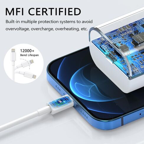 3 Pack iPhone Fast Charger, 20W PD USB C Wall Charger Adapter with 3 Pack [MFi Certified] 3 Pack 6FT USB C to Lightning Cable Compatible for iPhone 14/13 Pro/13/12/12 Mini/12 Pro Max in Saudi Arabia