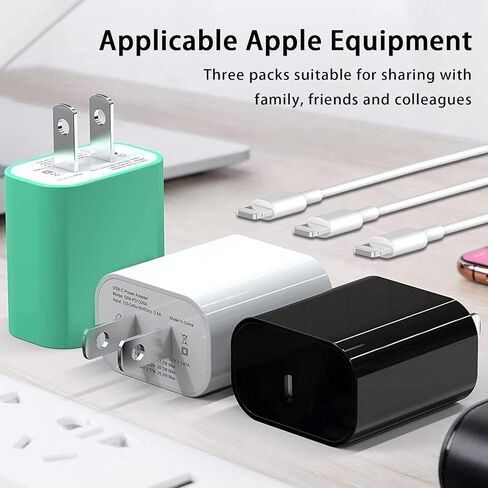 3 Pack iPhone Fast Charger, 20W PD USB C Wall Charger Adapter with 3 Pack [MFi Certified] 3 Pack 6FT USB C to Lightning Cable Compatible for iPhone 14/13 Pro/13/12/12 Mini/12 Pro Max in Saudi Arabia