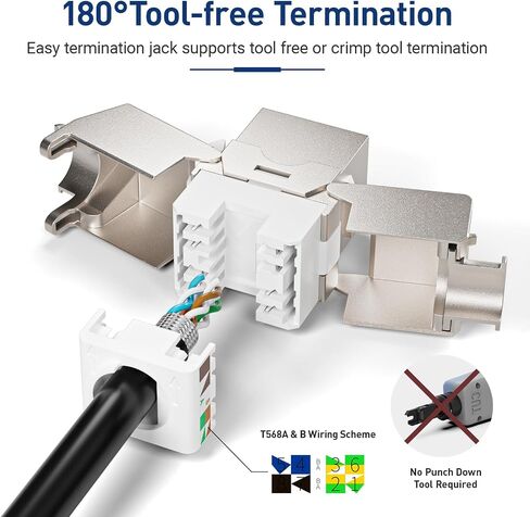 12 قطعة RJ45 Cat7 Cat6A مقبس حجر الزاوية المحمي، Cat 7 10 جيجابت في الثانية مقابس معيارية سهلة بدون أدوات PoE لكابل إيثرنت S/FTP صلب أو مجدول من 23 إلى 24 AWG in Saudi Arabia