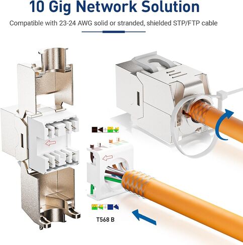 12 قطعة RJ45 Cat7 Cat6A مقبس حجر الزاوية المحمي، Cat 7 10 جيجابت في الثانية مقابس معيارية سهلة بدون أدوات PoE لكابل إيثرنت S/FTP صلب أو مجدول من 23 إلى 24 AWG in Saudi Arabia