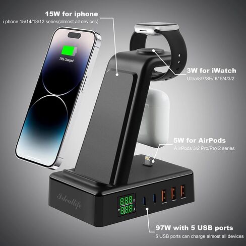 Wireless Charger with Indicator Light, Fast Wireless Charging Pad with Built-in USB-C Cable, Qi-Certified 10W Max Compatible with iPhone AirPods Samsung Galaxy Huawei anf More in Saudi Arabia