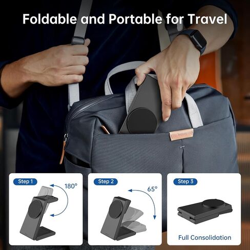 3 in 1 Wireless Charging Station for Multiple Devices, Magnetic Foldable Charger Stand for iPhone 15 14 13 12 Pro Max/Plus/Pro, Travel Charger Compatible with iPhone/Apple Watch/AirPods Pro-Pure Black in Saudi Arabia
