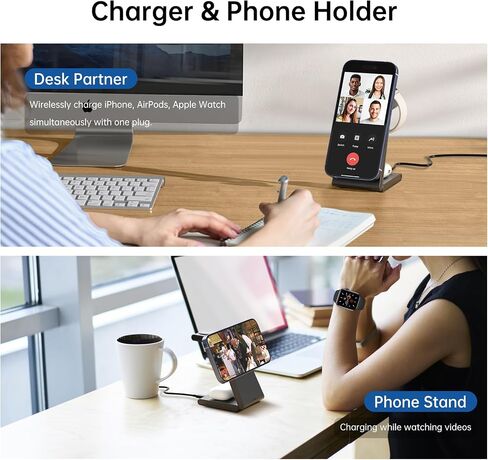 3 in 1 Wireless Charging Station for Multiple Devices, Magnetic Foldable Charger Stand for iPhone 15 14 13 12 Pro Max/Plus/Pro, Travel Charger Compatible with iPhone/Apple Watch/AirPods Pro-Pure Black in Saudi Arabia