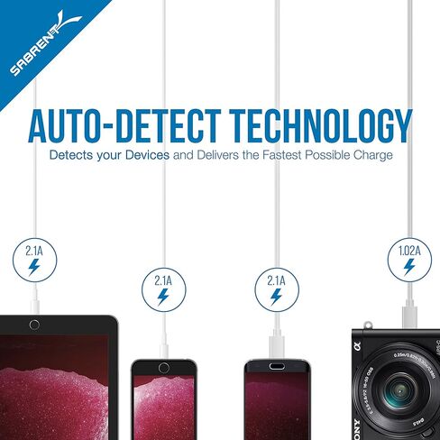 شاحن سابرينت 60 وات (12 أمبير) 10 منافذ USB سريع لسطح المكتب بحجم عائلي. 6 كابلات USB صغيرة [X3-3قدم. وX3-1قدم] أسود (AX-TU63) in Kuwait