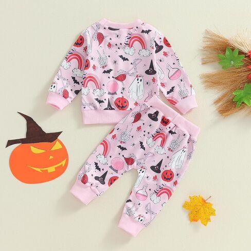 FIOMVA Baby Girl Halloween Outfit Toddler Sweatshirt Pants 2pcs Set Cute Pumpkin Spooky Print Infant Fall Winter Clothes in Saudi Arabia