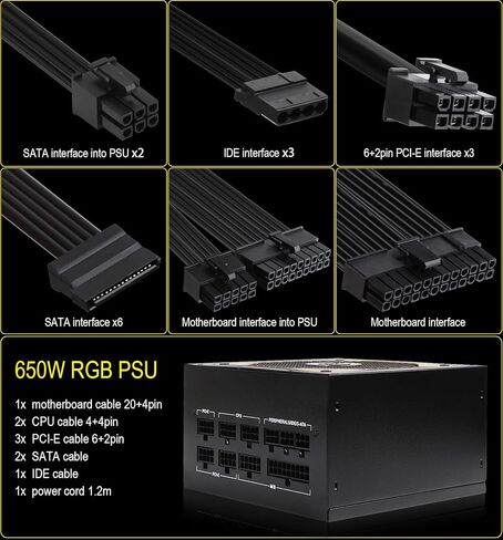 مصدر طاقة 650 واط، وحدة تزويد طاقة PSU ARGB للألعاب PC، موصل 20+4Pin مع مروحة FDB منخفضة الضوضاء 120 مم، جهد كامل 110/220 فولت in Kuwait
