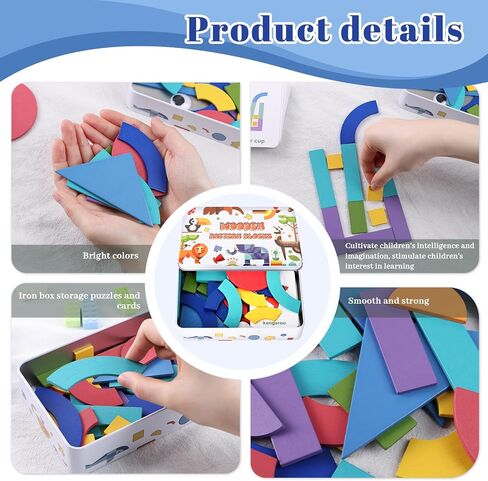 MCPINKY 38 Blocks&50 Cards Wooden Pattern Blocks, Open Ended Wooden Shape Puzzles Tangram Shape Puzzle Montessori Preschool Education Toy for Toddler Kids in Saudi Arabia