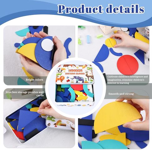MCPINKY 38 Blocks&50 Cards Wooden Pattern Blocks, Open Ended Wooden Shape Puzzles Tangram Shape Puzzle Montessori Preschool Education Toy for Toddler Kids in Saudi Arabia