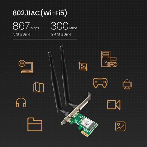 بطاقة Tenda AC1200 PCIe WiFi - بطاقة لاسلكية مزدوجة النطاق مع هوائيات قابلة للفصل 2 × 5dBi - بطاقة شبكة جيجابت - بطاقة PCI Express WiFi لألعاب سطح المكتب/الكمبيوتر الشخصي - تدعم نظام التشغيل Windows 10 (E12) in Kuwait