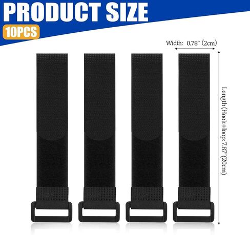 10Pcs Black Reusable Fastening Cable Straps, Reusable Fastening Hook and Loop Utility Cable Ties, Down Wraps Adjustable Cinch Straps, 1" x 8" in Saudi Arabia