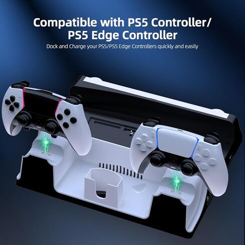 قاعدة شحن لوحدة تحكم PS5، حامل رفيع PS5/PS5 مع محطة تبريد لأقراص وحدة التحكم PS5/الإصدار الرقمي، ملحقات PS5 / PS5 رفيعة مع مروحة تبريد ومنظم تخزين in Kuwait