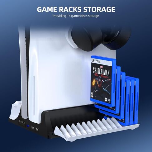 قاعدة شحن لوحدة تحكم PS5، حامل رفيع PS5/PS5 مع محطة تبريد لأقراص وحدة التحكم PS5/الإصدار الرقمي، ملحقات PS5 / PS5 رفيعة مع مروحة تبريد ومنظم تخزين in Kuwait