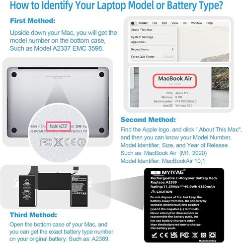 بطارية بديلة A2337 MGN63LL/A نوع A2389 لجهاز MacBook Air Retina 13 بوصة 2020 M1 EMC 3598 (4380mAh 49.9Wh 11.39V) in Saudi Arabia