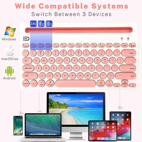 Wireless Keyboard, Dual Channel Multi-Device Universal Cute Wireless Bluetooth Keyboard Portable Slim with 20m Connection Distance for Tablet Smart Phone PC Windows Android iOS Mac (Black) in Saudi Arabia
