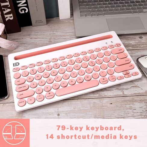 Wireless Keyboard, Dual Channel Multi-Device Universal Cute Wireless Bluetooth Keyboard Portable Slim with 20m Connection Distance for Tablet Smart Phone PC Windows Android iOS Mac (Black) in Saudi Arabia