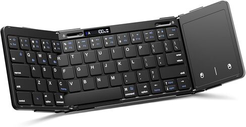 لوحة مفاتيح بلوتوث قابلة للطي، لوحة مفاتيح محمولة كاملة الحجم قابلة للطي مع لوحة لمس، شاشة عرض البطارية ومفصلة قفل، لوحة مفاتيح لاسلكية للسفر لنظام التشغيل Windows iOS Android والكمبيوتر اللوحي والهواتف الذكية والكمبيوتر المحمول in Kuwait