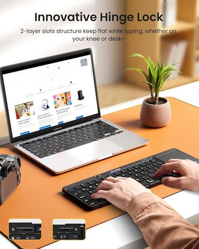 لوحة مفاتيح بلوتوث قابلة للطي، لوحة مفاتيح محمولة كاملة الحجم قابلة للطي مع لوحة لمس، شاشة عرض البطارية ومفصلة قفل، لوحة مفاتيح لاسلكية للسفر لنظام التشغيل Windows iOS Android والكمبيوتر اللوحي والهواتف الذكية والكمبيوتر المحمول in Kuwait