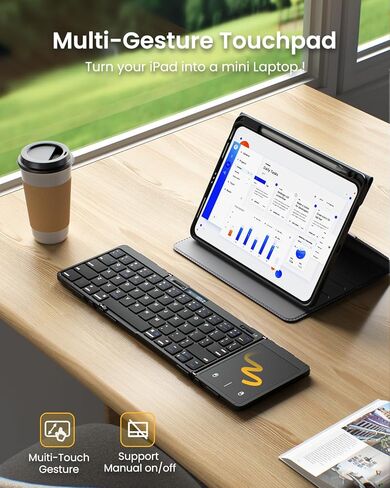 لوحة مفاتيح بلوتوث قابلة للطي، لوحة مفاتيح محمولة كاملة الحجم قابلة للطي مع لوحة لمس، شاشة عرض البطارية ومفصلة قفل، لوحة مفاتيح لاسلكية للسفر لنظام التشغيل Windows iOS Android والكمبيوتر اللوحي والهواتف الذكية والكمبيوتر المحمول in Kuwait