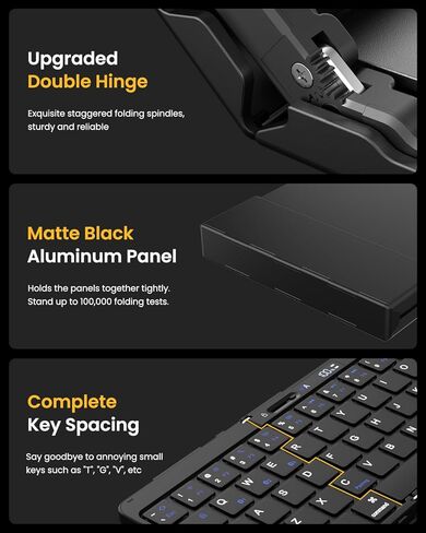 لوحة مفاتيح بلوتوث قابلة للطي، لوحة مفاتيح محمولة كاملة الحجم قابلة للطي مع لوحة لمس، شاشة عرض البطارية ومفصلة قفل، لوحة مفاتيح لاسلكية للسفر لنظام التشغيل Windows iOS Android والكمبيوتر اللوحي والهواتف الذكية والكمبيوتر المحمول in Kuwait