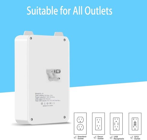 موسع منافذ توصيل متعددة - منفذ حماية من زيادة التيار على الحائط مع 6 منافذ تيار متردد، 2 منافذ USB A و1 USB C، محول تثبيت على الحائط مع حامل هاتف علوي للمنزل والمدرسة والمكتب in Kuwait