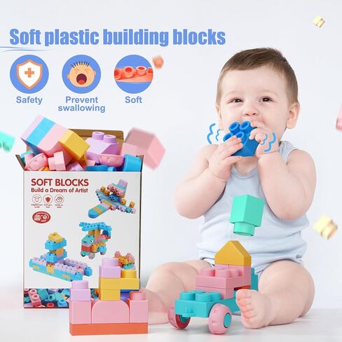 Soft Block Sets for Toddler Aged 2 3 4 5 6 Years Old.Preschool Toy for Early Childhood Education and I-Interactive.Toddler Block Toys with 101 Pieces and Storage Bag.Gift Ideas for Kids Age 18+ mouths in Kuwait